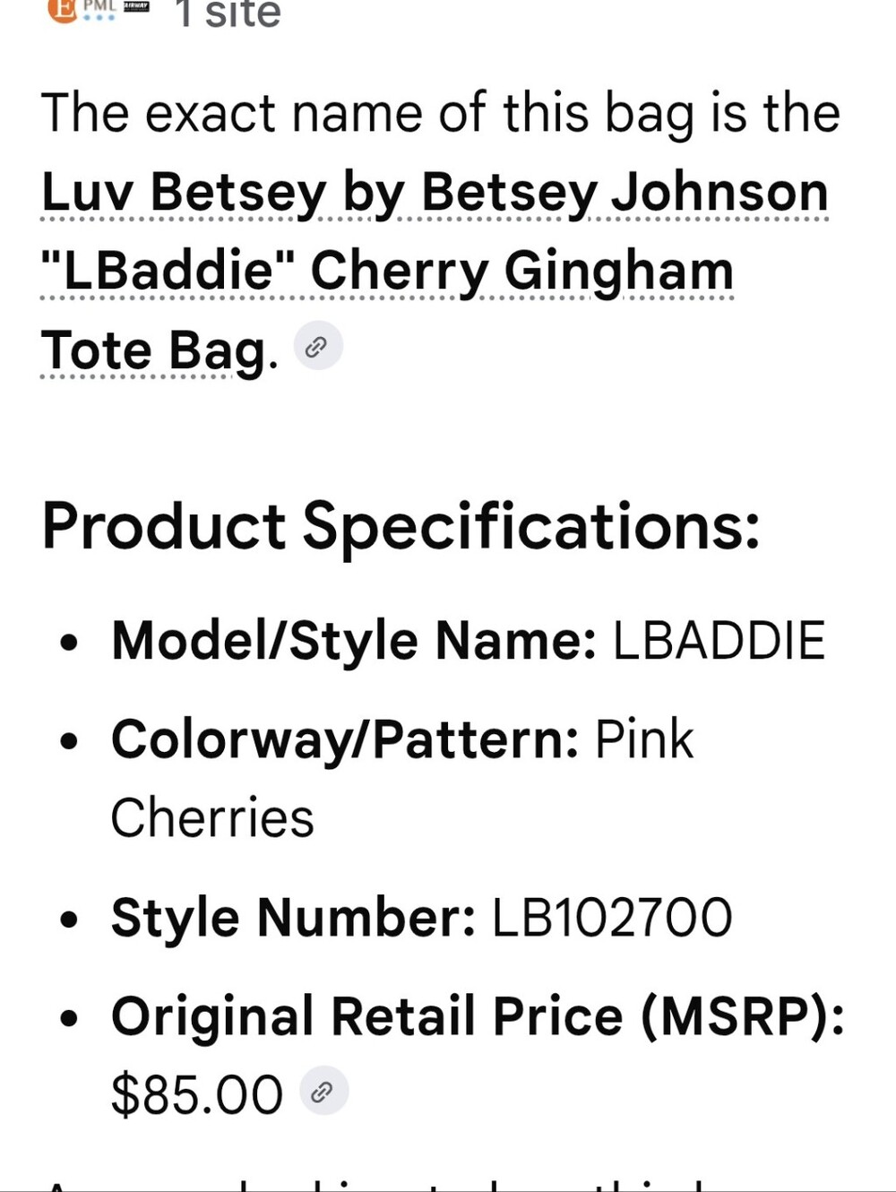 Luv Betsey Cherry Bow Gingham Tote Bag Pink Red Coquette NWT Crossbody - Picture 3 of 3